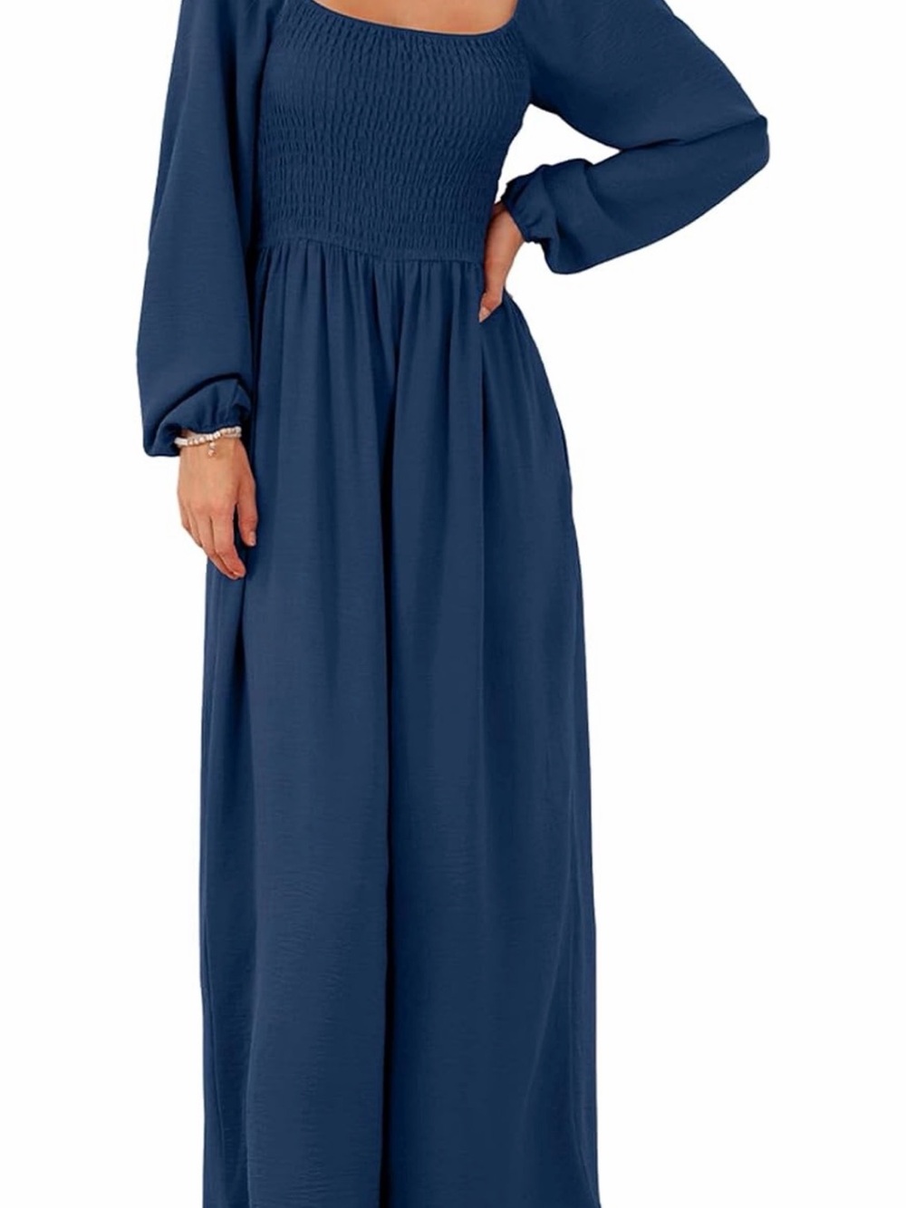 NWOT Smocked Square-Neck Wide-Leg Jumpsuit - Deep Blue - Picture 3 of 3